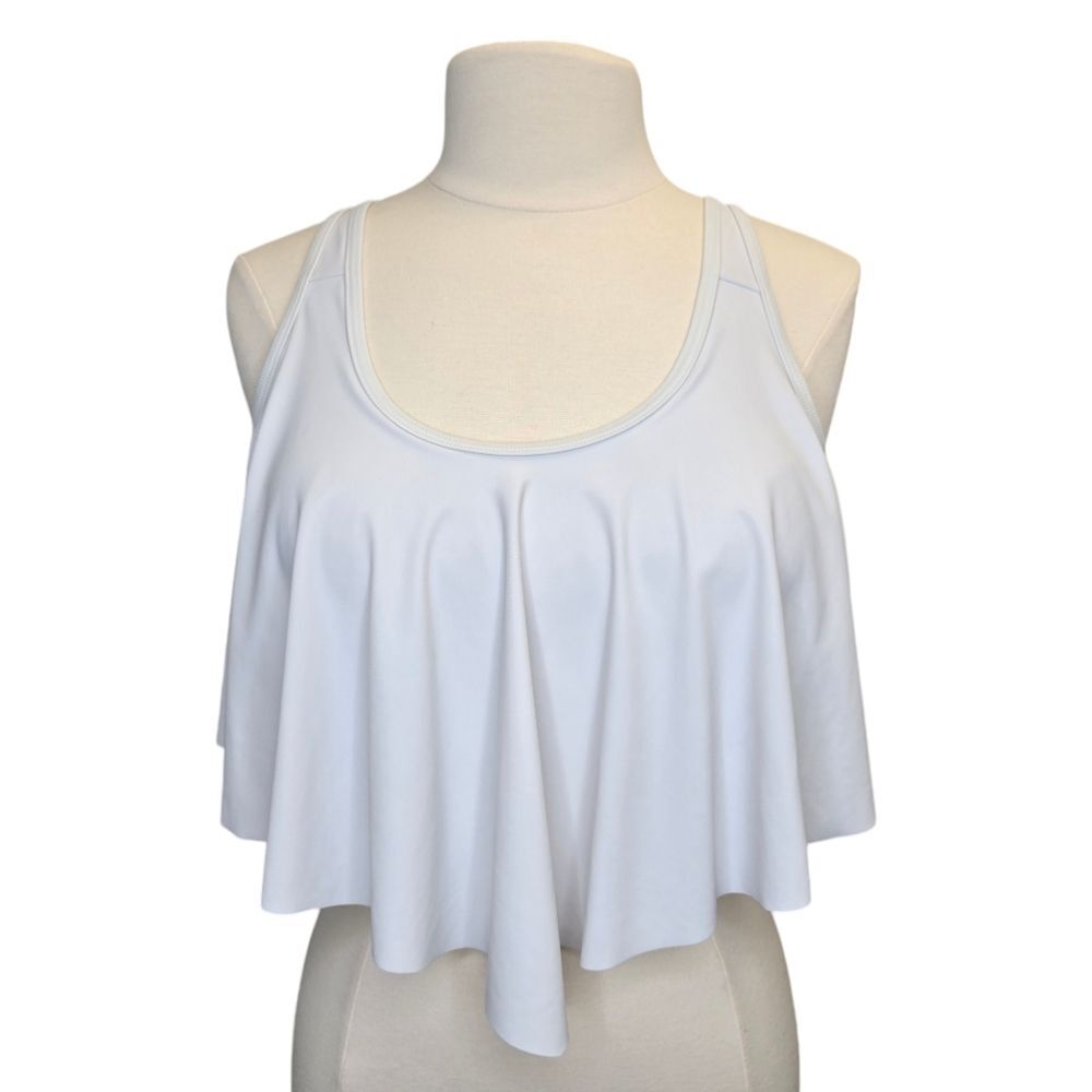 Swim Women's Medium White Ruffle Cut Out Bikini Tankini Top